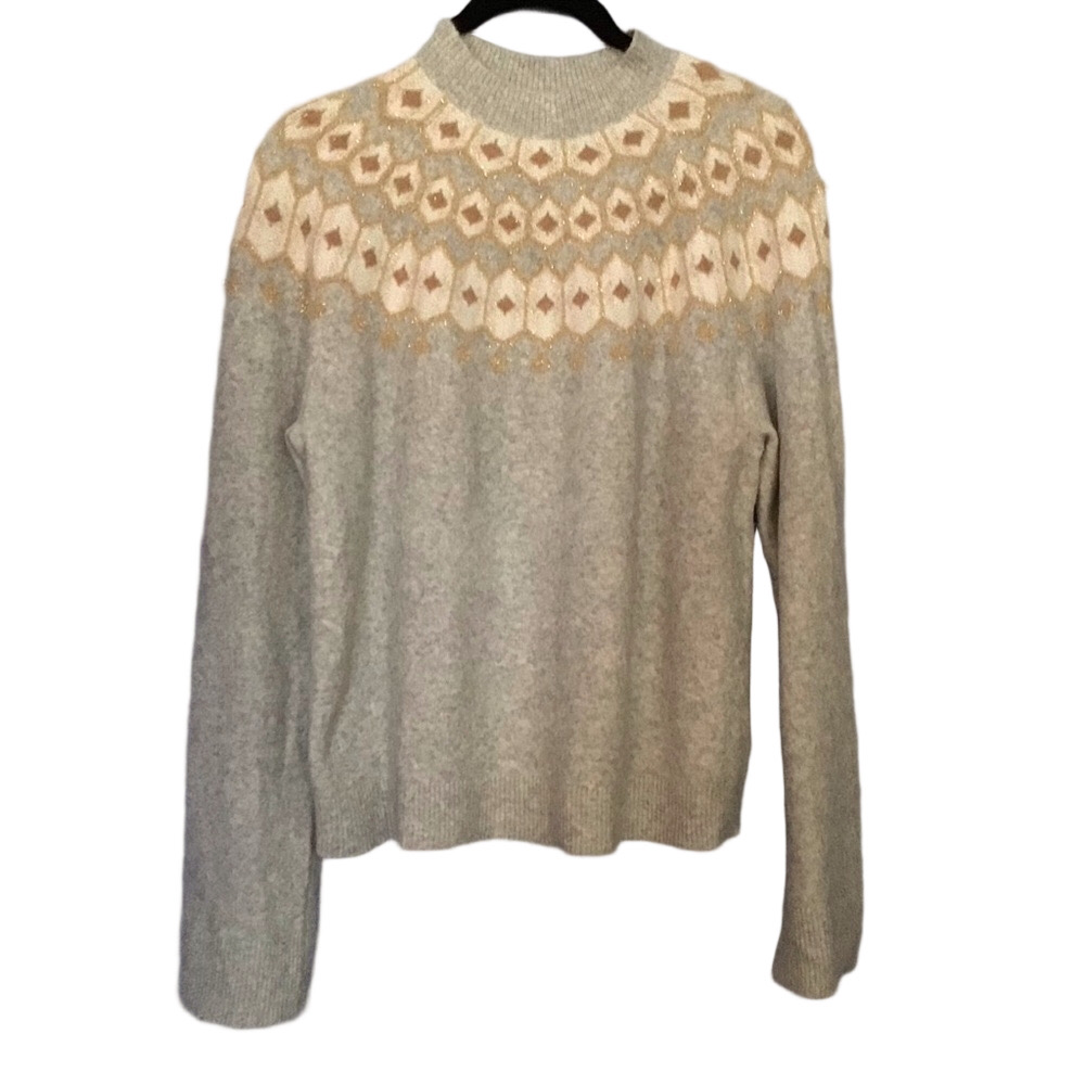 J.Crew Fair Isle Shimmer Sweater Gray Cream Size Large
